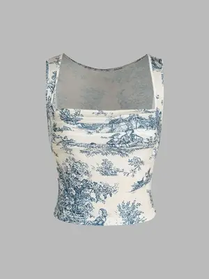 Women's Graphic Square Neck Ruched Crop Push Up Tank Top, Back To School Comfort Casual Vintage Retro Sleeveless Crop Top for...