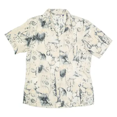 Shirt Beige Crazy Pattern Short Sleeve Womens M