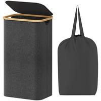 Lifewit Cationic Fabric Laundry Basket with Lid, Clothes Hampers Bamboo Handles and  Removable Bag, Large Foldable for Bedroo...
