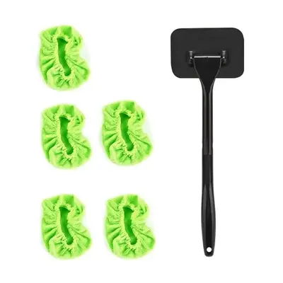Car Windshield Cleaning Brush Set, Including 1 Car Windshield Brush & 5 Replacement Cloth, Long Handle Window Cleaning Brush,...