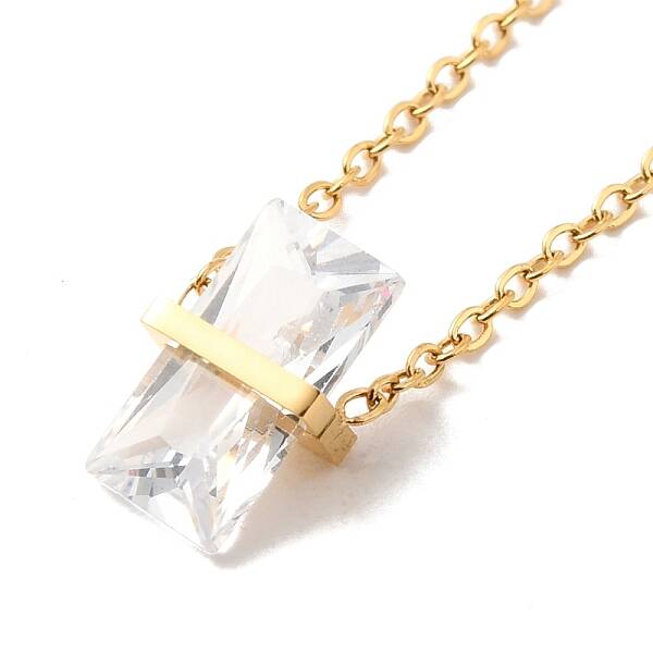 Glass Rectangle Pendant Necklace