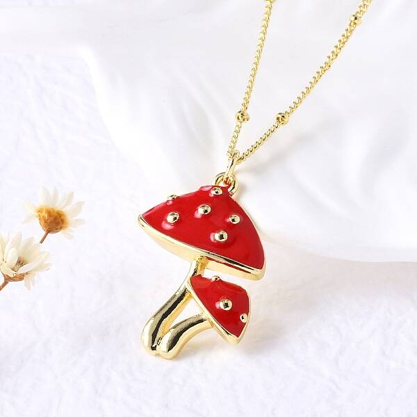 Brass FireBrick Enamel Pendant Necklaces for Women