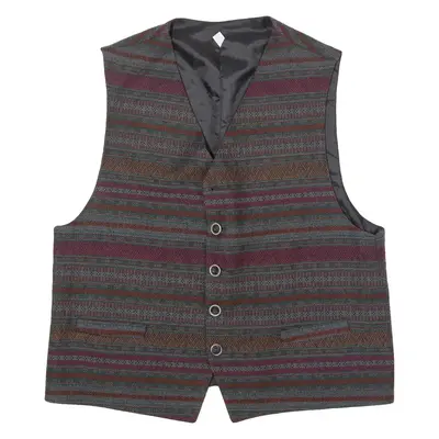 Mens Blazer Waistcoat Grey 90s Striped XL