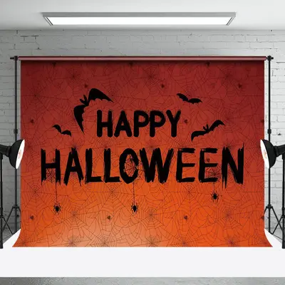Simple Spider Web Bats Celebrate Happy Halloween Backdrop