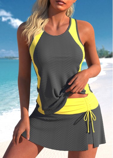 Modlily Cut Out Grey Drawstring Tankini Set - XL