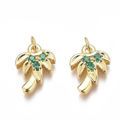 Brass Micro Pave Green Cubic Zirconia Charms