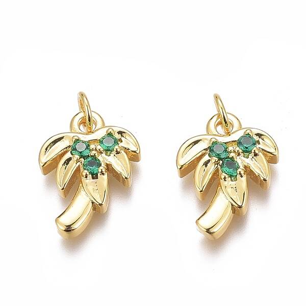 Brass Micro Pave Green Cubic Zirconia Charms