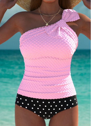 Modlily Mid Waisted Polka Dot Pink Tankini Set - XL