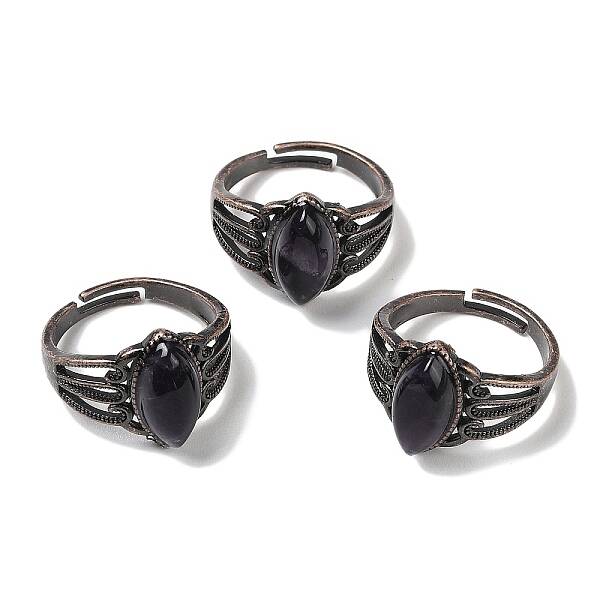 Natural Amethyst Horse Eye Adjustable Rings