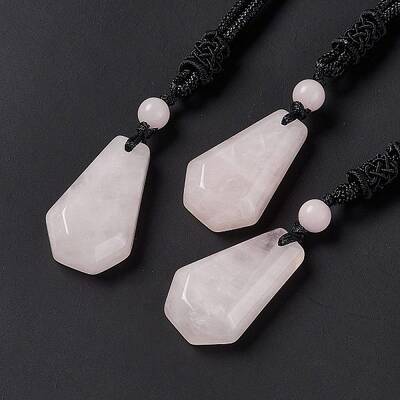 Natural Rose Quartz Hexagon Pendant Necklace with Nylon Cord