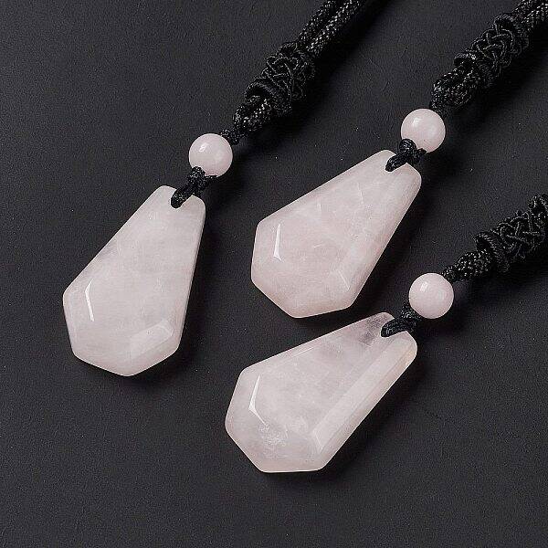 Natural Rose Quartz Hexagon Pendant Necklace with Nylon Cord