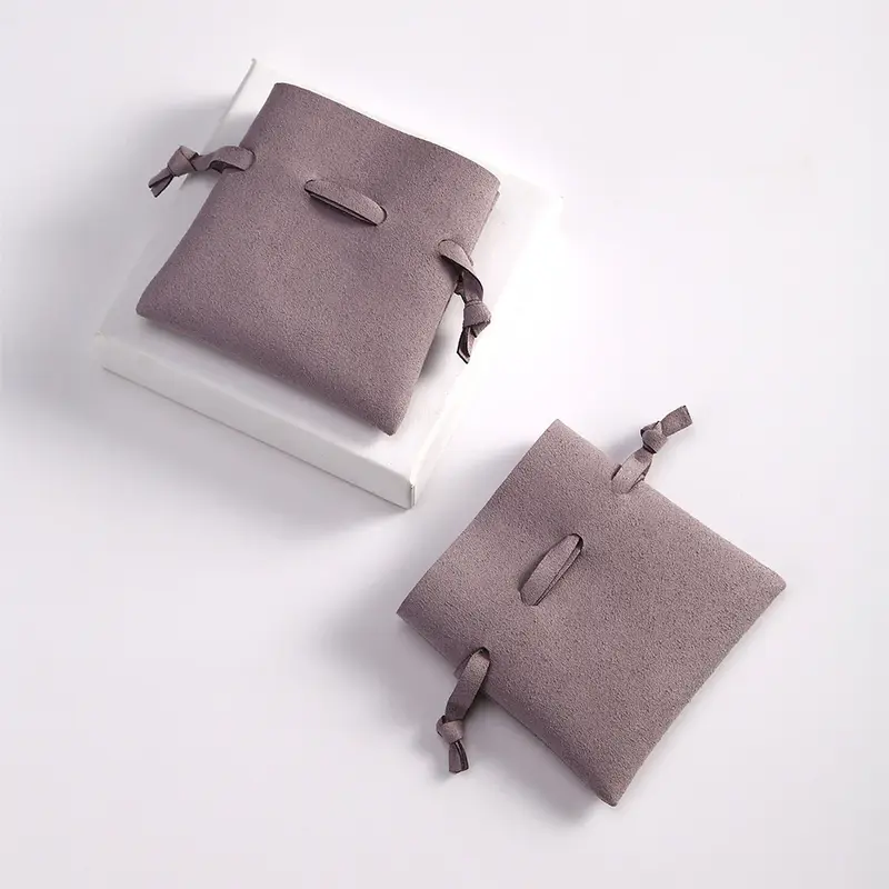 Microfiber Leather Jewelry Clamshell Bag | Color: Light coffee | format: 7X8CM | quantity: 1PC