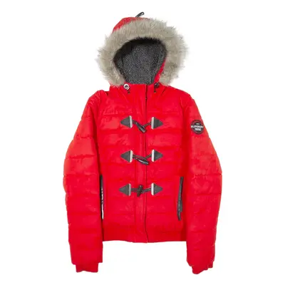 SUPERDRY Fleece Lined Insulated Womens Puffer Jacket Red Hooded UK 8