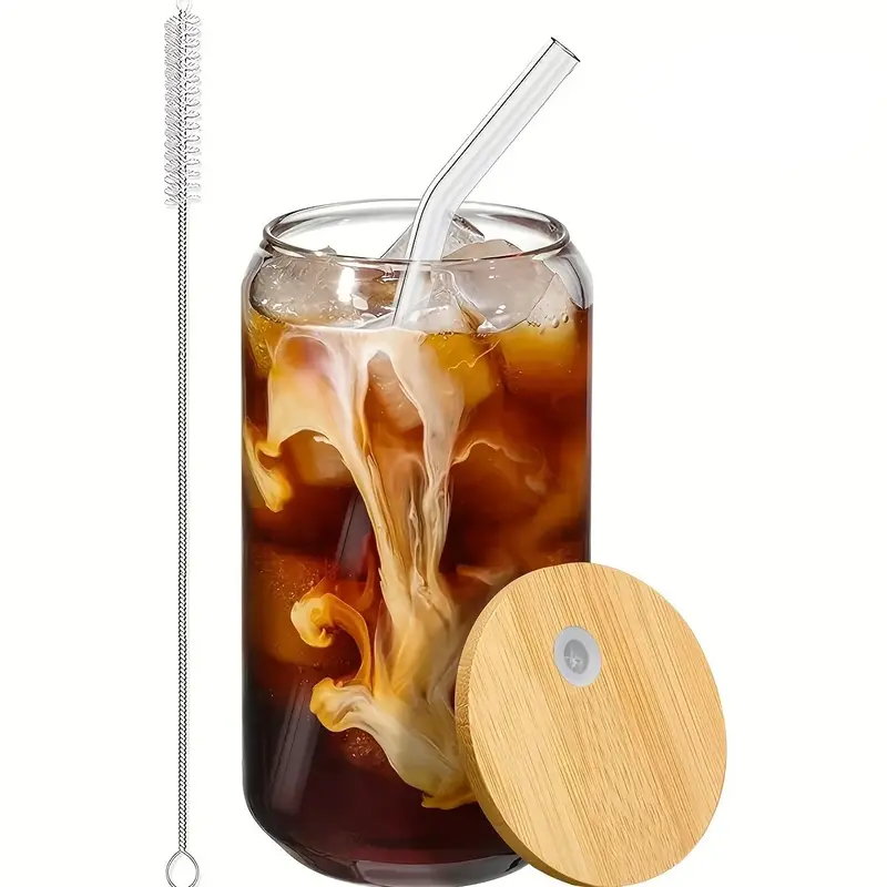 Portable Tumbler Cups, Drinking Glasses With Lid & Straw & Brush, Clear Iced Coffee Glass, Party Glass Cup, Drinkware, Gifts ...