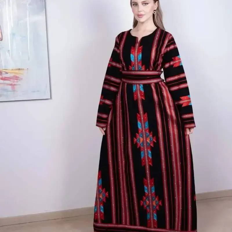 Elegant Thob Full Embroidery with Special Pattern Palestinian Thobe Black Traditional Design
