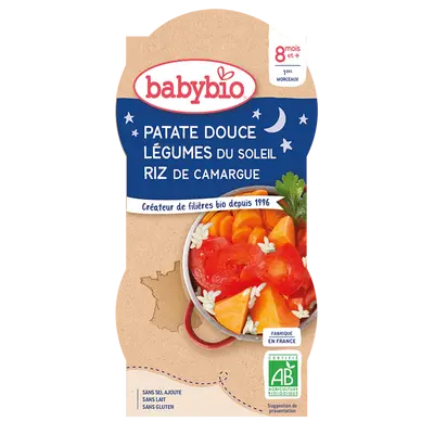 Babybio Dinner Bowls - 8 + months - Sweet Potato, Sun Vegetables, Rice - ORGANIC 2X200G
