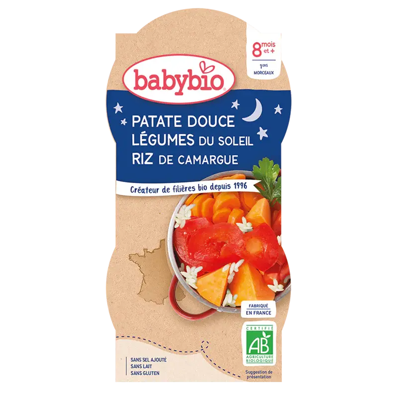 Babybio Dinner Bowls - 8 + months - Sweet Potato, Sun Vegetables, Rice - ORGANIC 2X200G