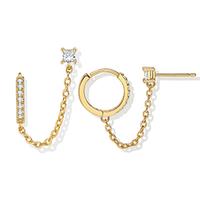 Aurora & Fiori Stud Earrings Double Piercing Chain Earrings for Women 18K Gold Plated S925 Sterling Silver Dangle Chain Huggi...