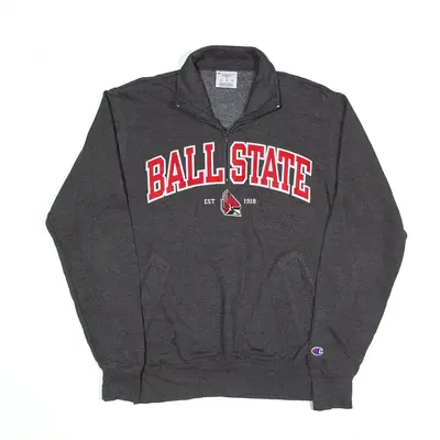 CHAMPION Ball State Sweatshirt Grey 1/4 Zip Mens S