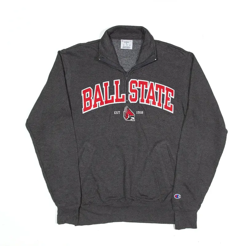CHAMPION Ball State Sweatshirt Grey 1/4 Zip Mens S