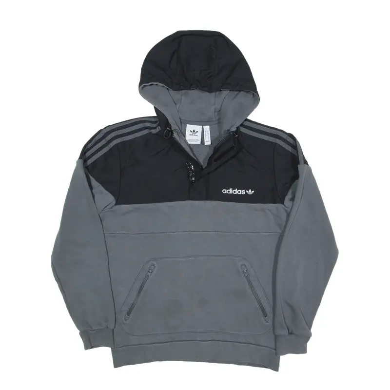 ADIDAS 1/4 Zip Hoodie Grey Pullover Mens S