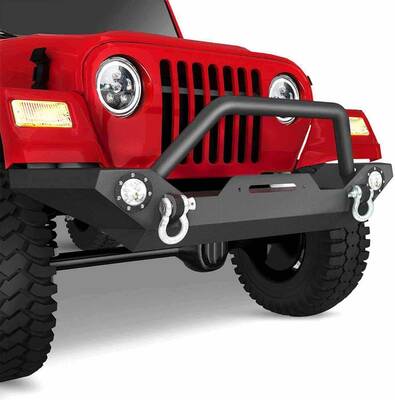 YITAMOTOR® Front Bumper For 1987-2006 Jeep Wrangler TJ YJ Rock Crawler Powder Coated W/ Led Lights + D-Ring
