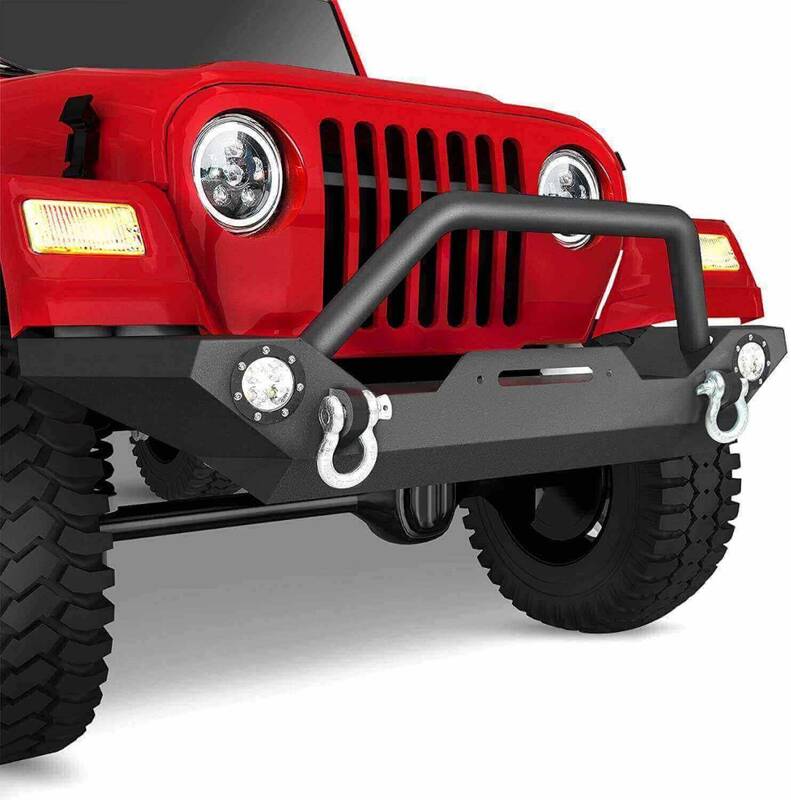YITAMOTOR® Front Bumper For 1987-2006 Jeep Wrangler TJ YJ Rock Crawler Powder Coated W/ Led Lights + D-Ring