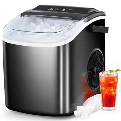 COWSAR Bullet Ice Maker Countertop, Staninless Steel or ABS Plastic,  with Self-Cleaning, 26.5lbs/24Hrs, 6 Mins/9 Pcs Bullet ...