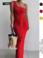 Women's Plain Asymmetric Neck Tie Front Bodycon Dress, Minimalist Casual Fashion Sleeveless Dress for Daily Outdoor Wear, Wom...