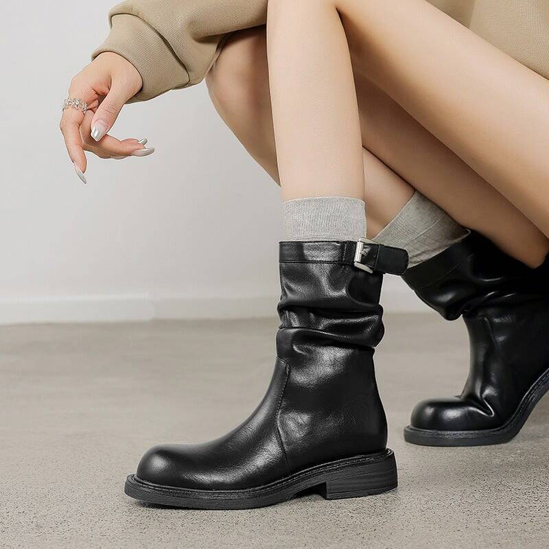 CHIKO Trava Round Toe Block Heels Ankle Boots