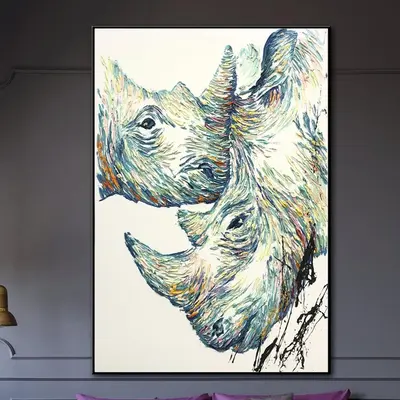 Large Oil Painting Original Canvas Rhinoceros Painting Abstract Animal Painting Rhinoceros Canvas Art Abstract Painting Origi...