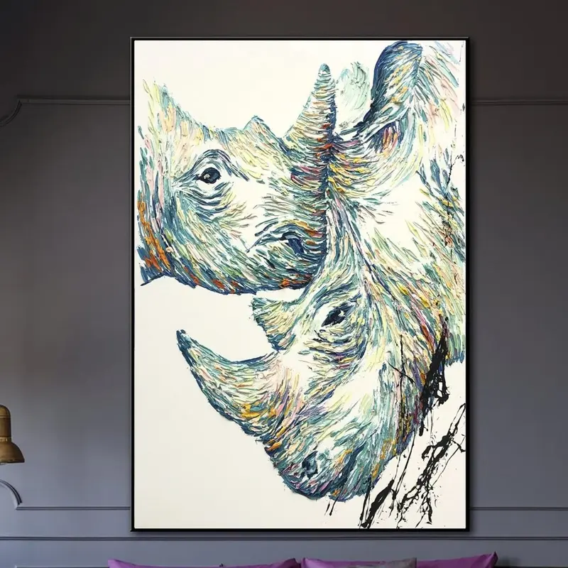 Large Oil Painting Original Canvas Rhinoceros Painting Abstract Animal Painting Rhinoceros Canvas Art Abstract Painting Origi...