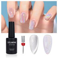 SOLWINK Silver and Rainbow Cat Eye Gel Nail Polish Set Multi-functional Magnet Nail Polish Kits for Natural Nails Toes Nail T...
