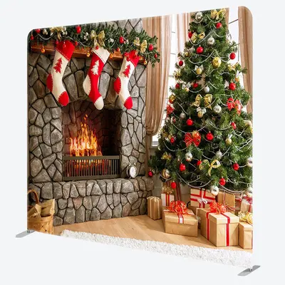 Aperturee Christmas Vibe Fireplace Socks Pillow Case Backdrop - Aperturee