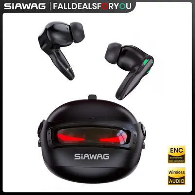 SIAWAG BTW46 Bluetooth Earbuds ,LED Cool Design, 65ms Low Latency for Gaming Buddy, ENC Noise Cancelling Gaming Headset Heads...