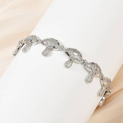 Mushroom Brass Micro Pave Clear Cubic Zirconia Link Bracelets for Women