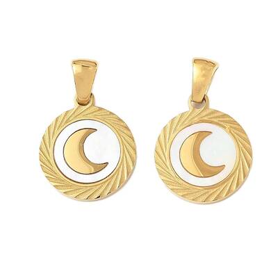 304 Stainless Steel Pave Natural White Shell Flat Round Pendant Necklaces