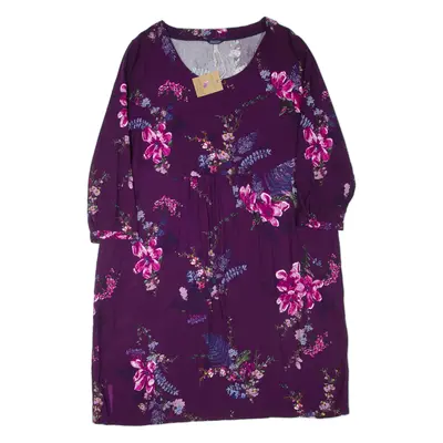 JOULES Womens Day Dress Purple Floral Long Sleeve Knee Length UK 20