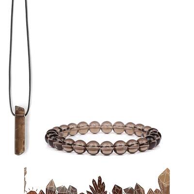 Natural Smoky Quartz Beads Stretch Bracelets & Pendant Necklaces Sets for Men