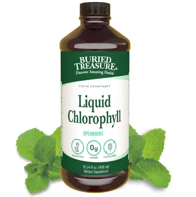 Buried Treasure Liquid Chlorophyll 100 mg - Spearmint Flavor, 16.54 Fl Oz, Vegan, Sugar-Free, Gluten-Free, No Fat or Choleste...