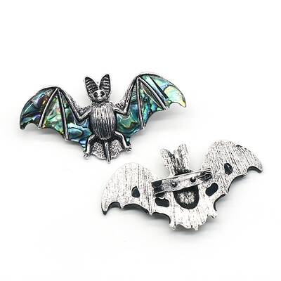 Halloween Bat Alloy Pave Natural Paua Shell Brooch