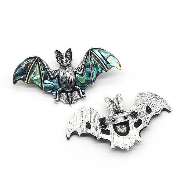 Halloween Bat Alloy Pave Natural Paua Shell Brooch