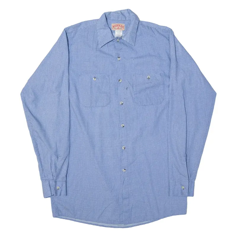 RED KAP Shirt Blue Check Long Sleeve Mens M