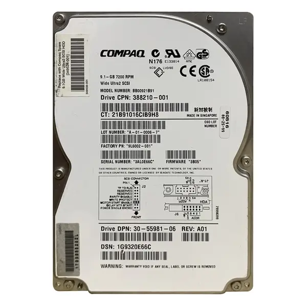 388210-001 HP 9.1GB Ultra-320 SCSI 7200 3.5-inch 4MB Hard Drive