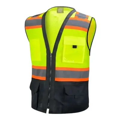 Tricolor Yellow Solid Fabric High Visibility Safety Vest