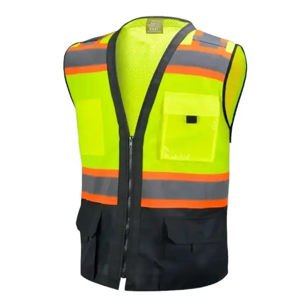Tricolor Yellow Solid Fabric High Visibility Safety Vest