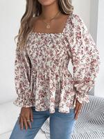 Women's Ditsy Floral Print Long Sleeve Blouse, Casual Classy Fashion Top for Daily Holiday Vacation Wear, Women Clothing for ...