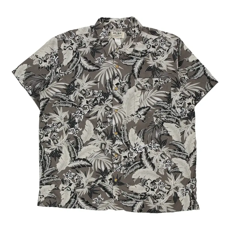 Duke Floral Hawaiian Shirt - XL Grey Polyester