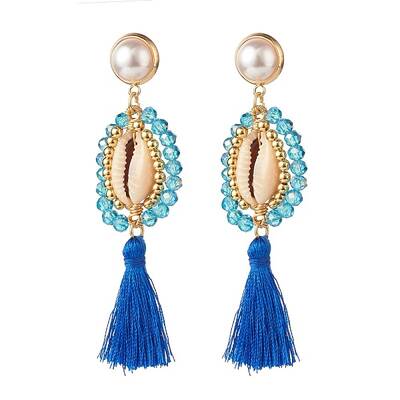 Beads Wire Wrap Long Dangle Stud Earring