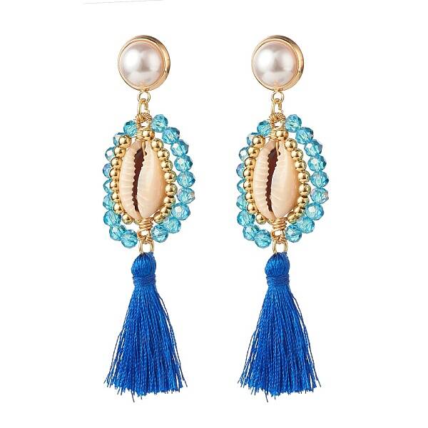 Beads Wire Wrap Long Dangle Stud Earring
